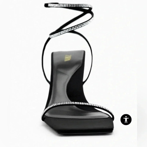 ZARA BRAND BLACK HEELED SANDALS WITH RHINESTONE STRAPS size35 size 5US - Picture 1 of 9